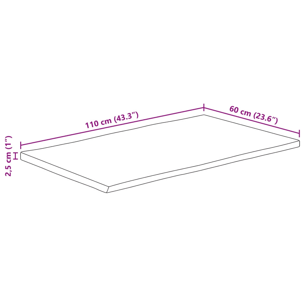 Piano Tavolo Bordi Vivi 110x60x2,5 cm Legno di Mango Grezzo 370671