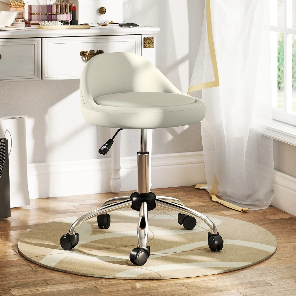 Sgabello da Bagno con Ruote e Altezza Regolabile ¨C zephmum ¨C Bianco ?50x63-83 cm