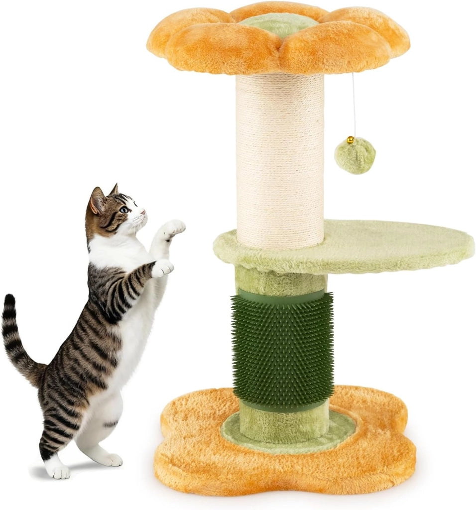 Tiragraffi, altezza 69 cm, spessore 13 cm, albero per gatti con colonna tiragraffi, dispositivo per la cura di sé, palla da appendere e piattaforma imbottita, albero per gatti stabile, albero da