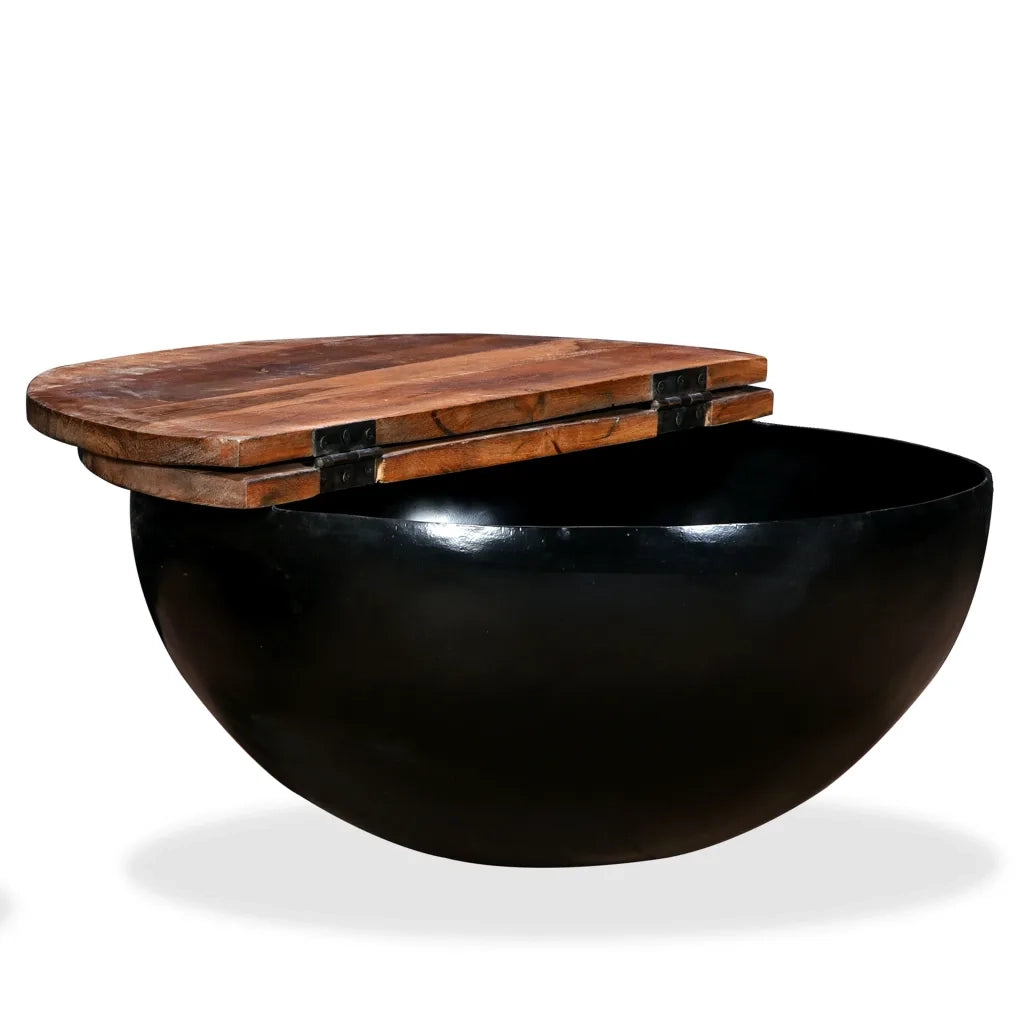 Tavolino da CaffÃ¨ a Forma di Coppa in Massello Anticato Nero cod mxl 11682