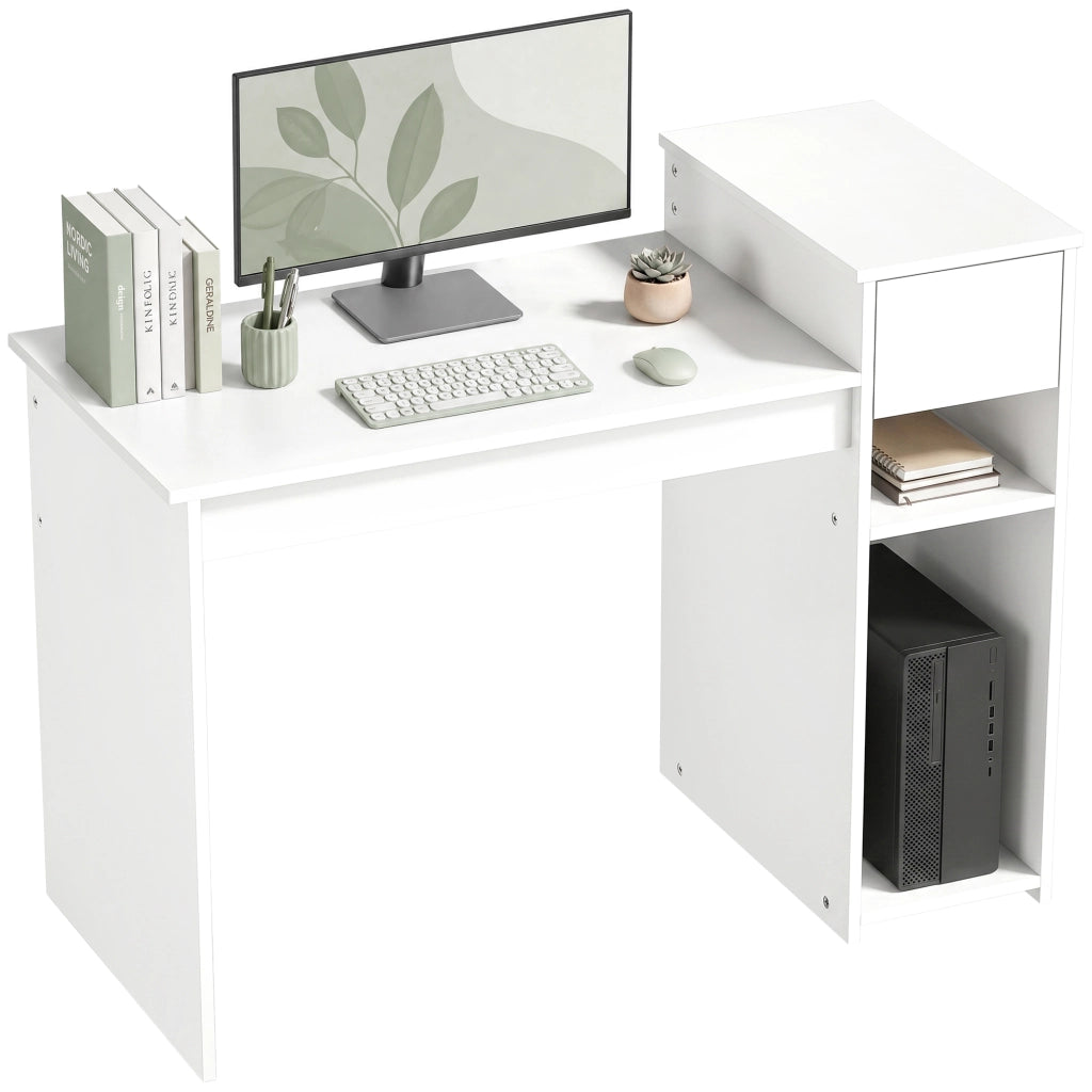 Scrivania per computer con cassetto e ripiano ¨C Xylo ¨C legno bianco 108x50x82 cm