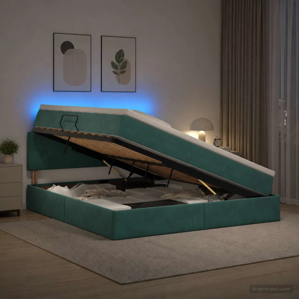 Letto con contenitore LED e materasso Verde Scuro 140 x 200 cm 3459255