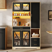 Credenza buffet in MDF 105x40x185 cm; stile vintage; con LED RGB; prese USB e porte in vetro