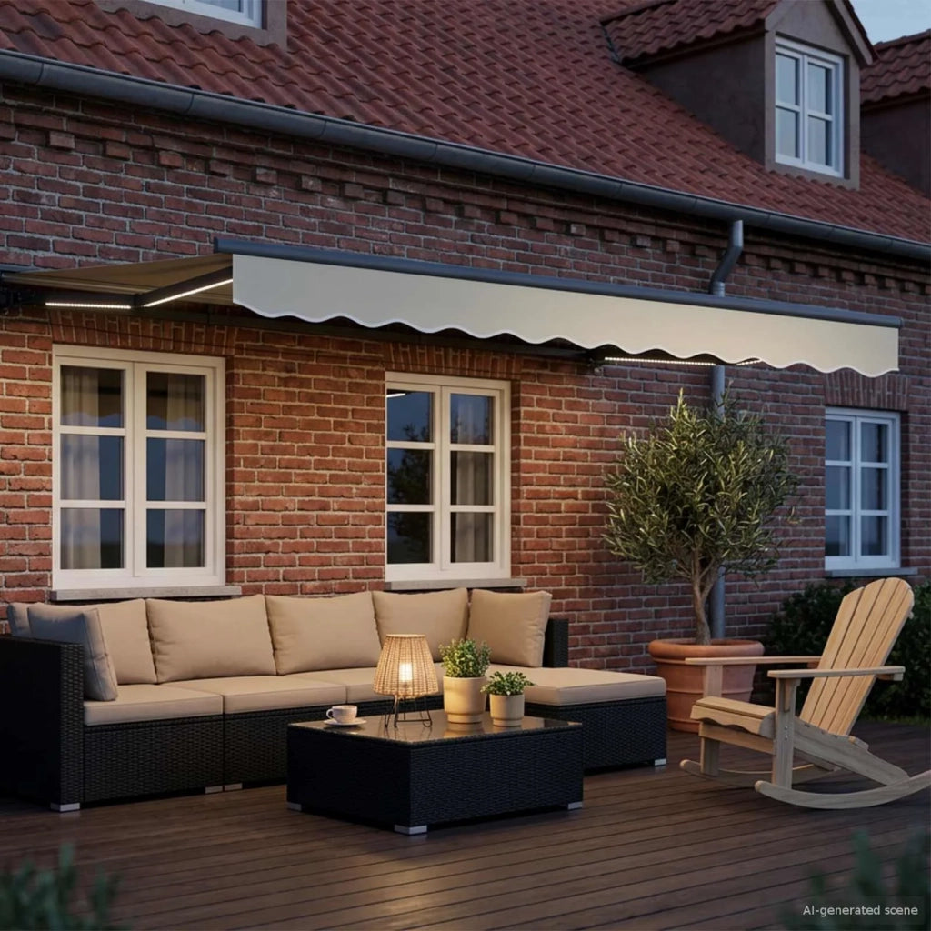 Cornice per Tenda Manuale con LED-Telaio per tendalino manuale Crema e Antracite 3,5 x 2,5 m