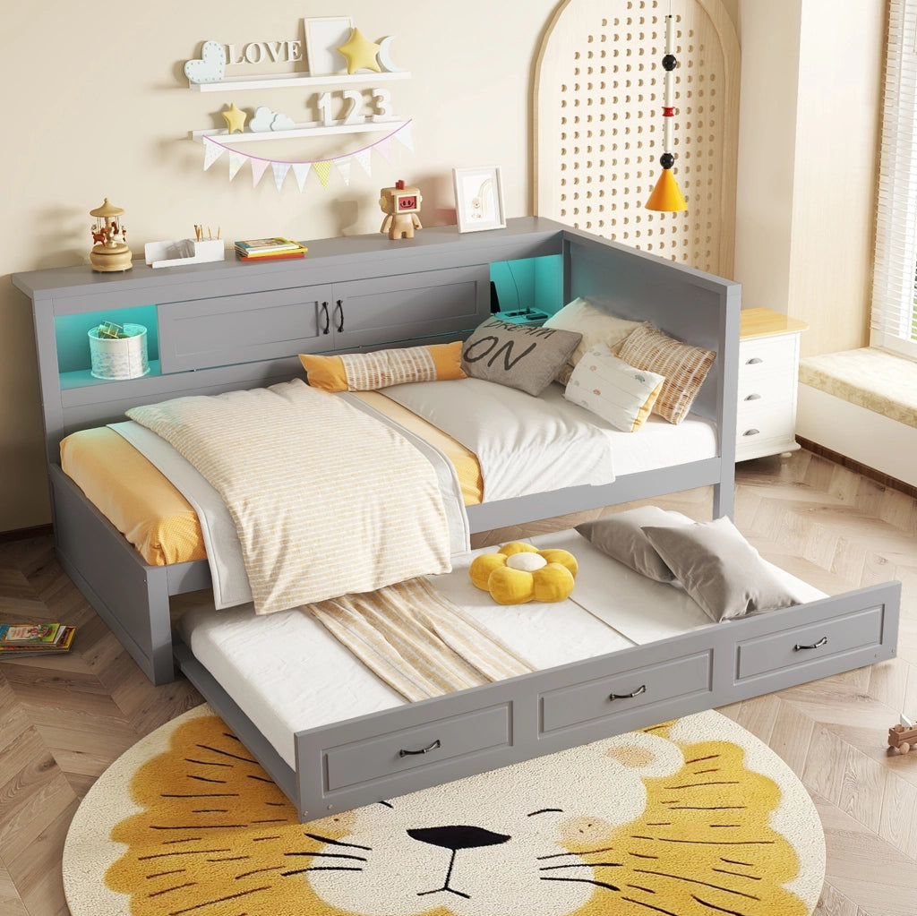 Divano letto 90x200 cm con letto estraibile; vano contenitore; truciolare e MDF; grigio