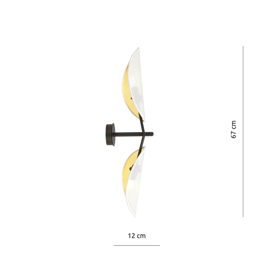 Applique 2 Luci Eridano A Braccio In Acciao Nero Bianco E Oro