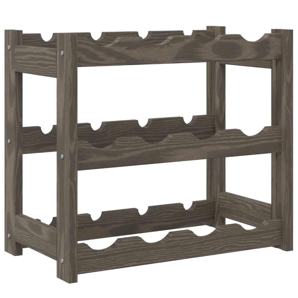 Portabottiglie per 12 Bottiglie Grigio Legno Massello di Pino 373377