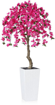 Pianta di Bougainvillea Artificiale con Grande Vaso Bianco, 180cm Pianta Artificiale Grande, Resistenti ai Raggi UV, Piantine per Decorazione Interna ed Esterna (1 confezione)