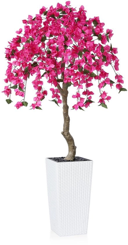 Pianta di Bougainvillea Artificiale con Grande Vaso Bianco, 180cm Pianta Artificiale Grande, Resistenti ai Raggi UV, Piantine per Decorazione Interna ed Esterna (1 confezione)