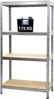 2 SCAFFALI IN METALLO ZINCATO CON PIANI IN TRUCIOLATO 90 X 40 X 174 CM 4 RIPIANI