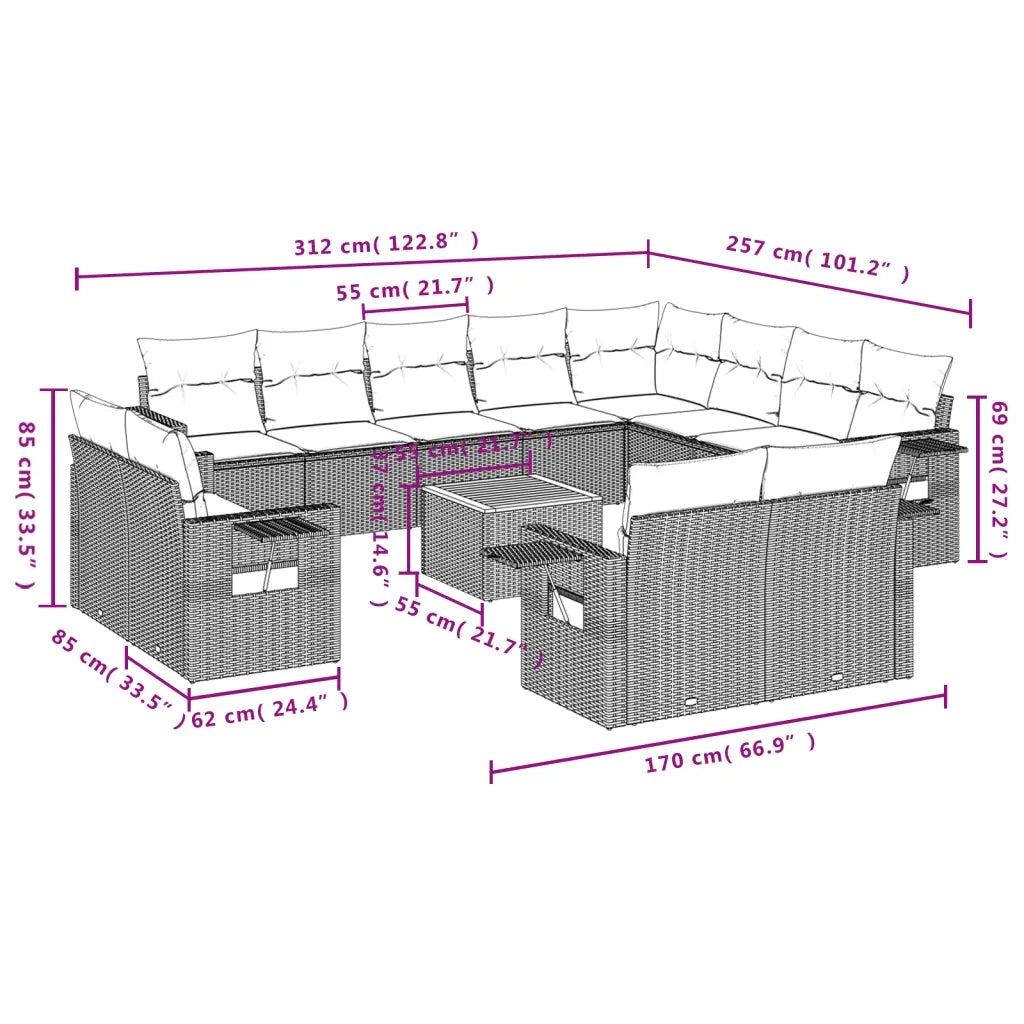 Set Divani da Giardino 13pz con Cuscini Nero in Polyrattan 3257162