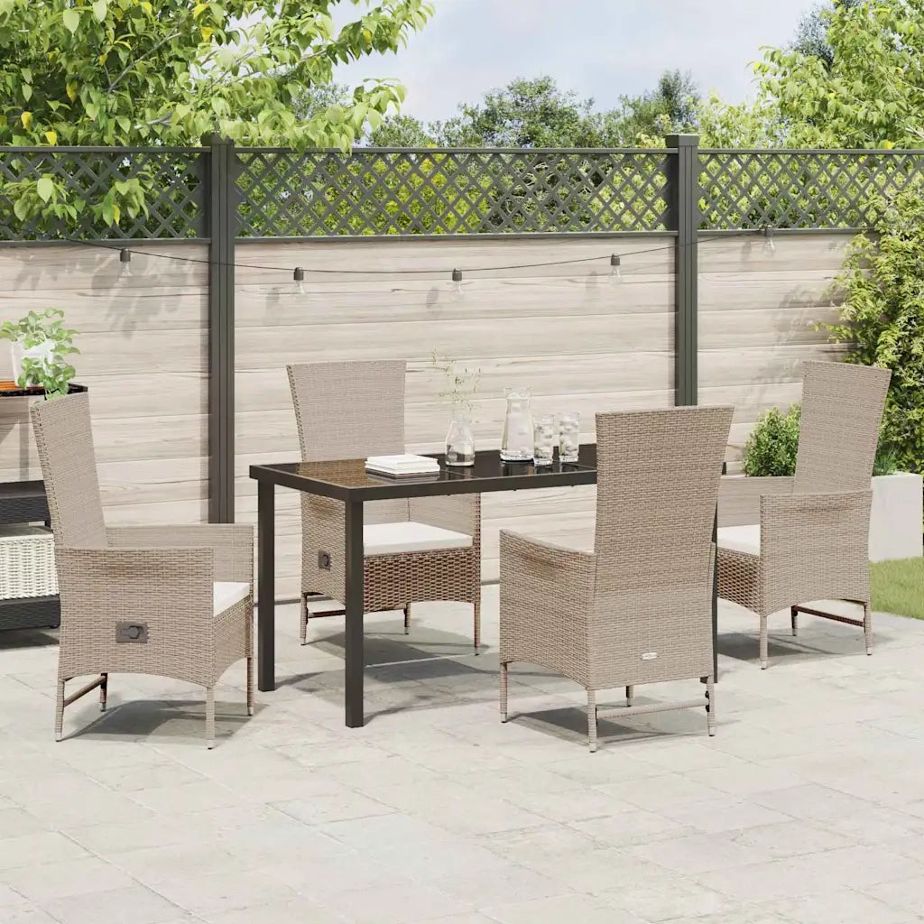 Set da Pranzo per Giardino con cuscino 5 pcs Beige polyrattan 3379466