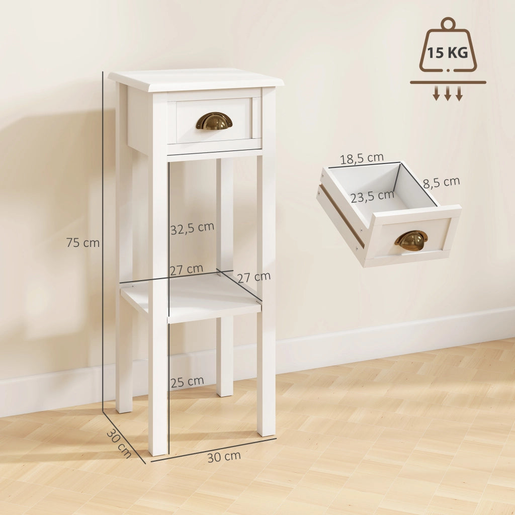 Tavolino da notte con cassetto e ripiano ¨C zephmum ¨C bianco 30x30x75