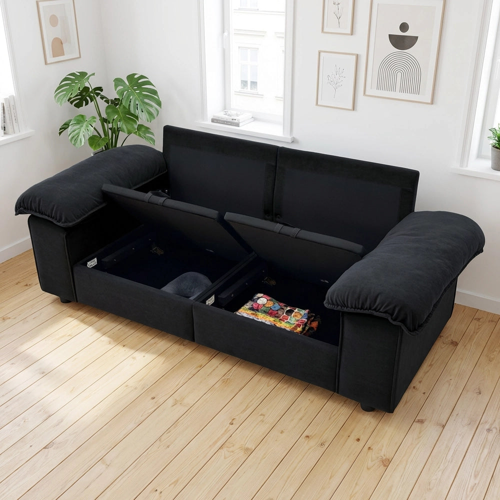 Divano 2 posti con contenitore ¨C Minimal ¨C Tessuto, struttura in legno, nero