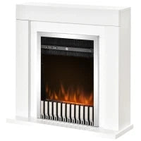 Camino Elettrico da Terra con Effetto Fiamma Realistico, Timer e Telecomando, 1000W e 2000W, 79x26x77.5cm, Bianco e Nero