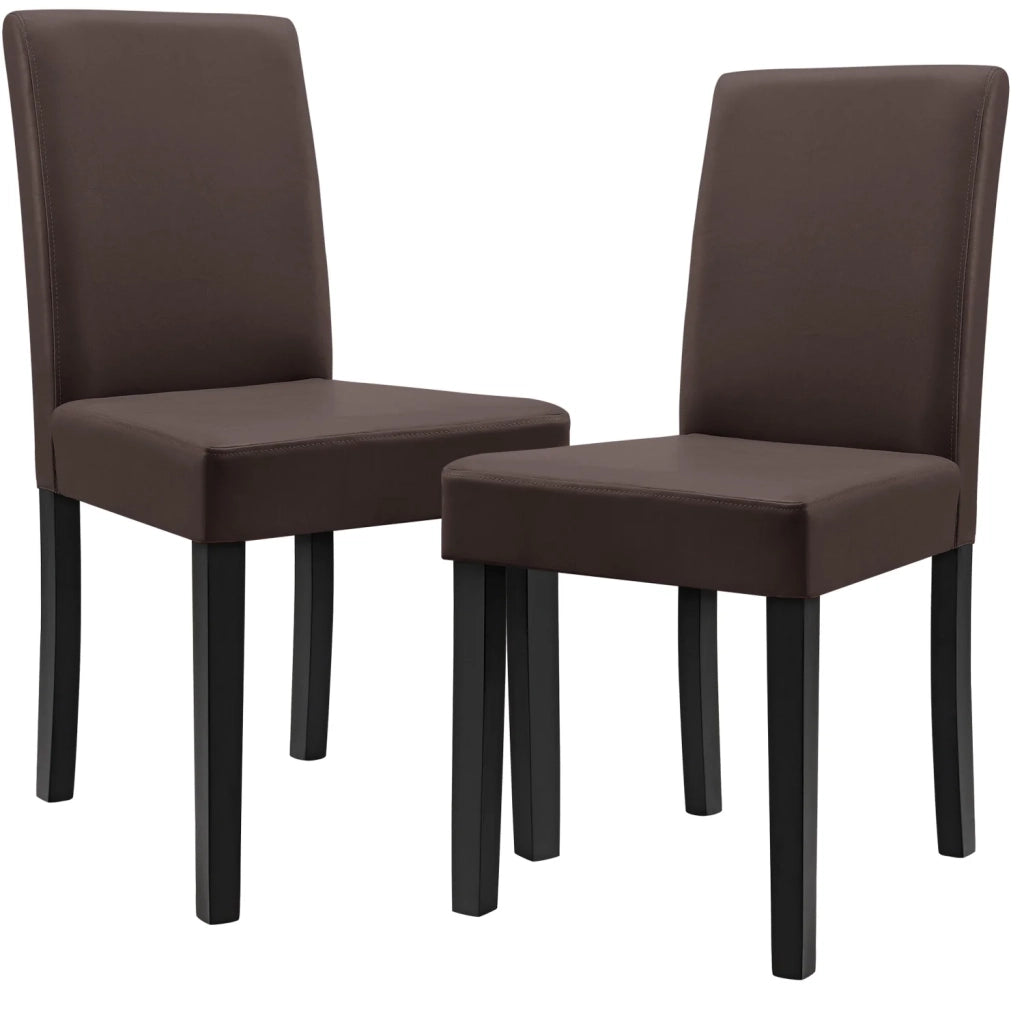 Set di 2 sedie imbottite gambe in legno massello rivestimento sintetico 90 cm marrone e nero 03_0002362