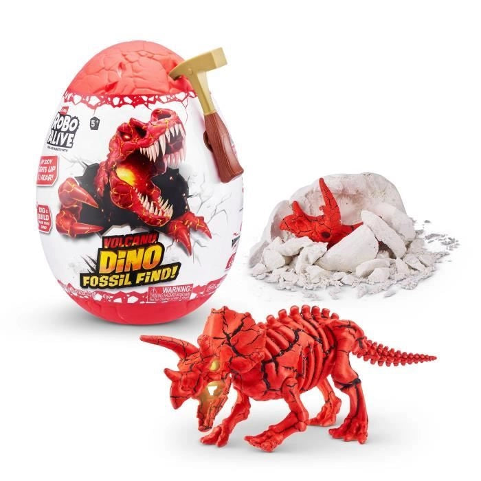 Gioco di scavo - ZURU - ROBO ALIVE Vulcano Fossil Find S2 - Fossili di dinosauro - Suoni e luci - Roccia e sabbia