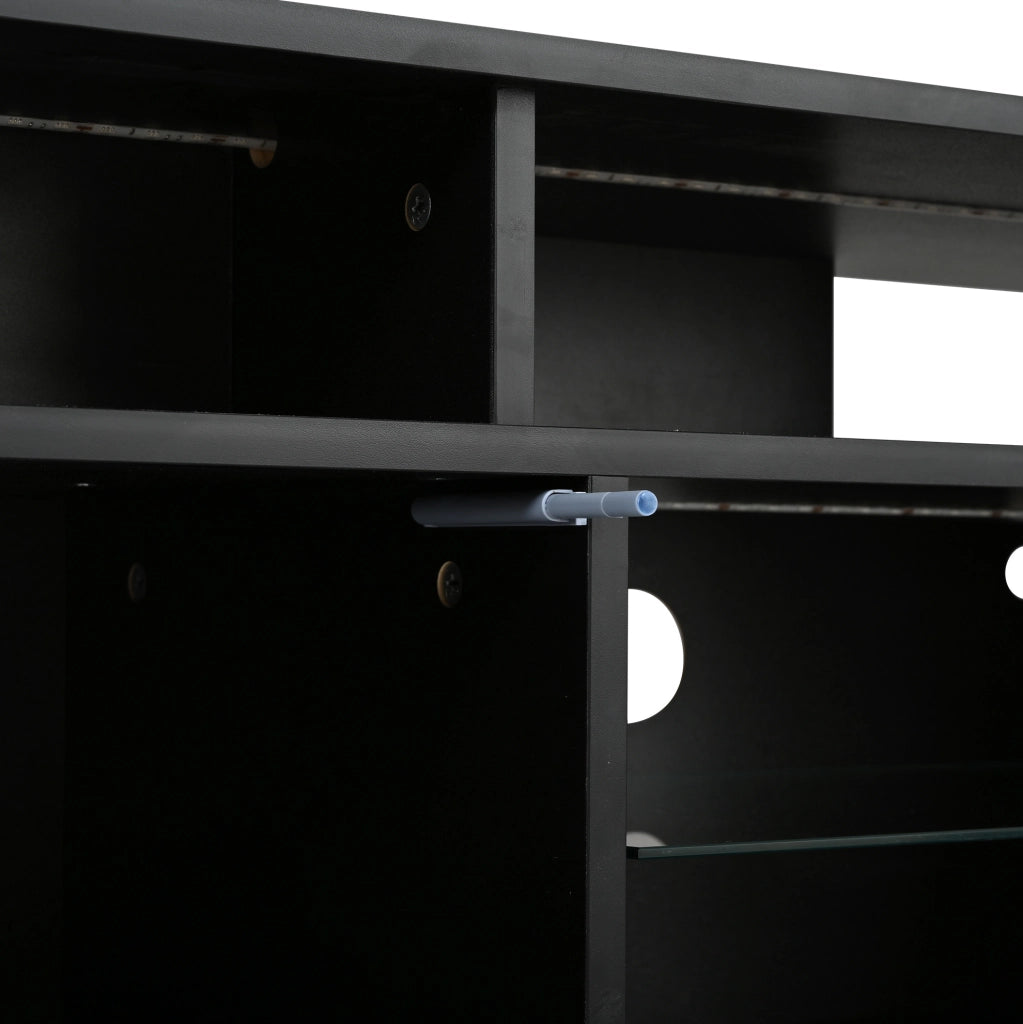 Mobile TV 160x40x45 cm con LED controllabile via app, 2 vani, MDF e vetro nero