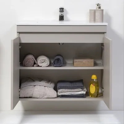 Mobile Bagno Sospeso 2 Ante Tortora L.80cm con Specchio
