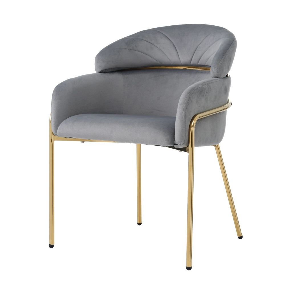 Sedia da pranzo in velluto grigio con gambe in metallo