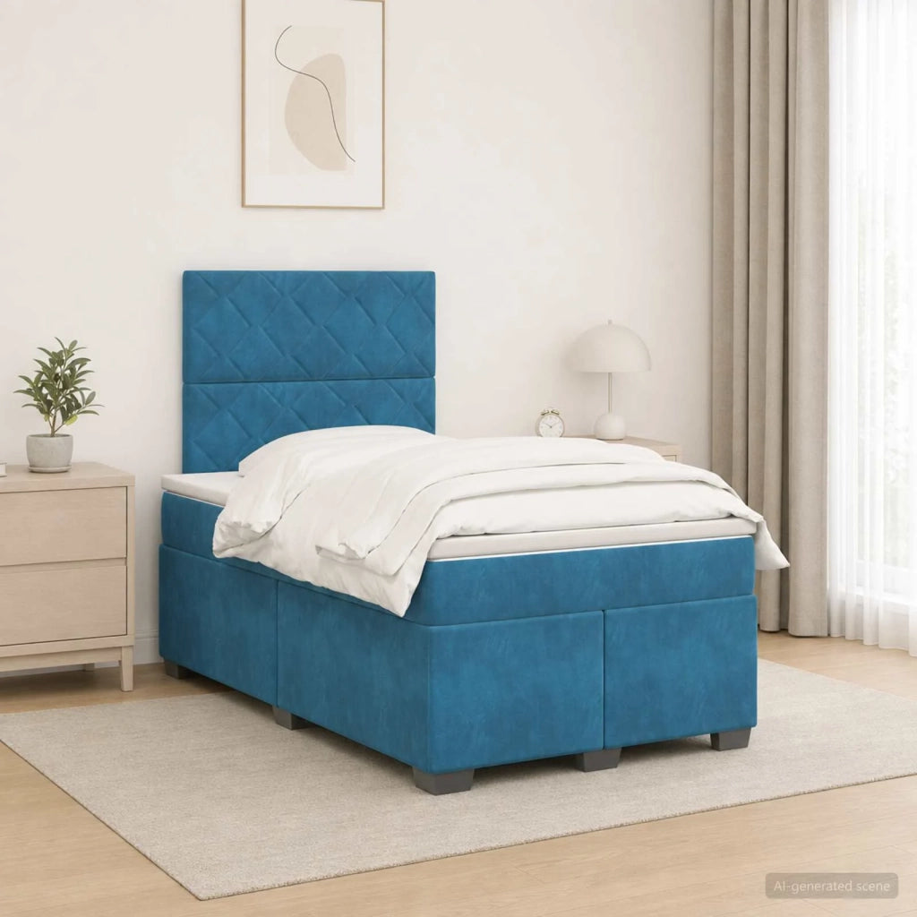 Letto box spring con materasso Blu 120 x 190 cm Velluto 3455076