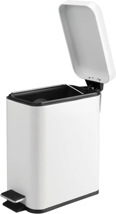 44252EU contenitore per rifiuti piccolo in plastica e metallo con coperchio e pedale per la cucina e la doccia bianco 1410 x 3010 x 2750 cm