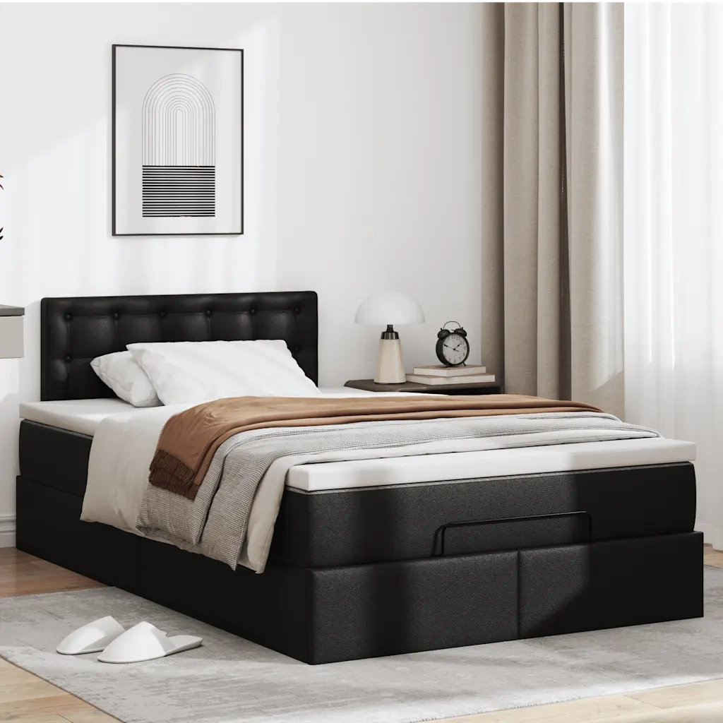 Struttura Letto Pouf con Materasso Nero 120x200 cm Similpelle 3311298
