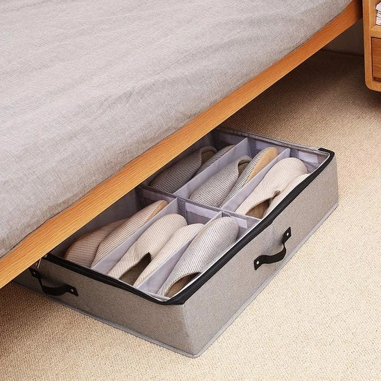 Opacchette per scarpe sotto il letto, regolabili sostegni in elastico, pieghevole, coperchio in PVC trasparente, colore grigio scuro