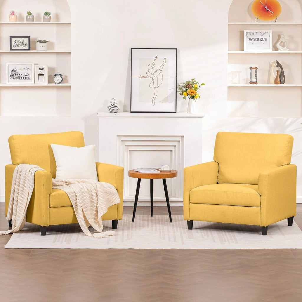 Poltrona Relax per TV, Poltrona Lounge per Soggiorno, Divano Singolo per Camera da Letto, Angolo Lettura, Seduta Laterale con Morbido Memory Foam, Rivestimento in Lino, Giallo