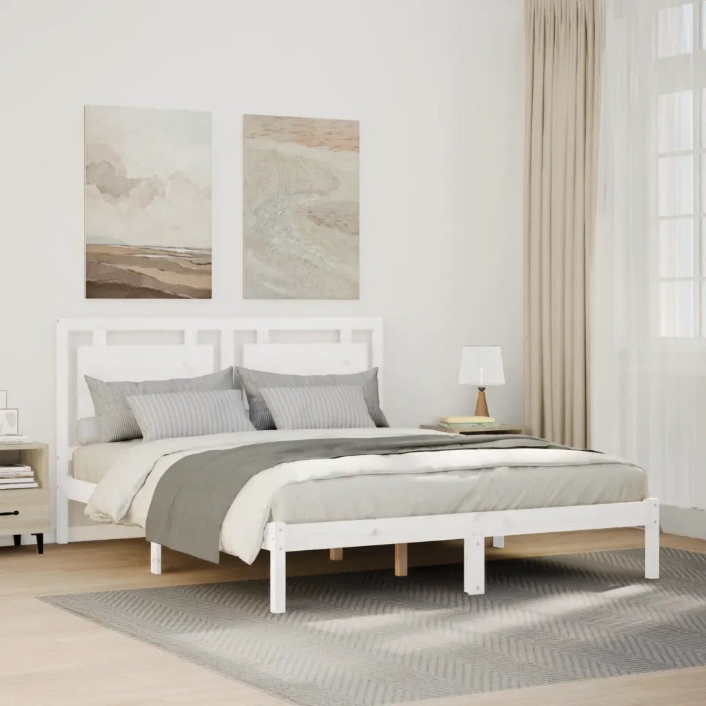 vidaXL Giroletto Extra Lungo senza Materasso Bianco 140x210cm Massello