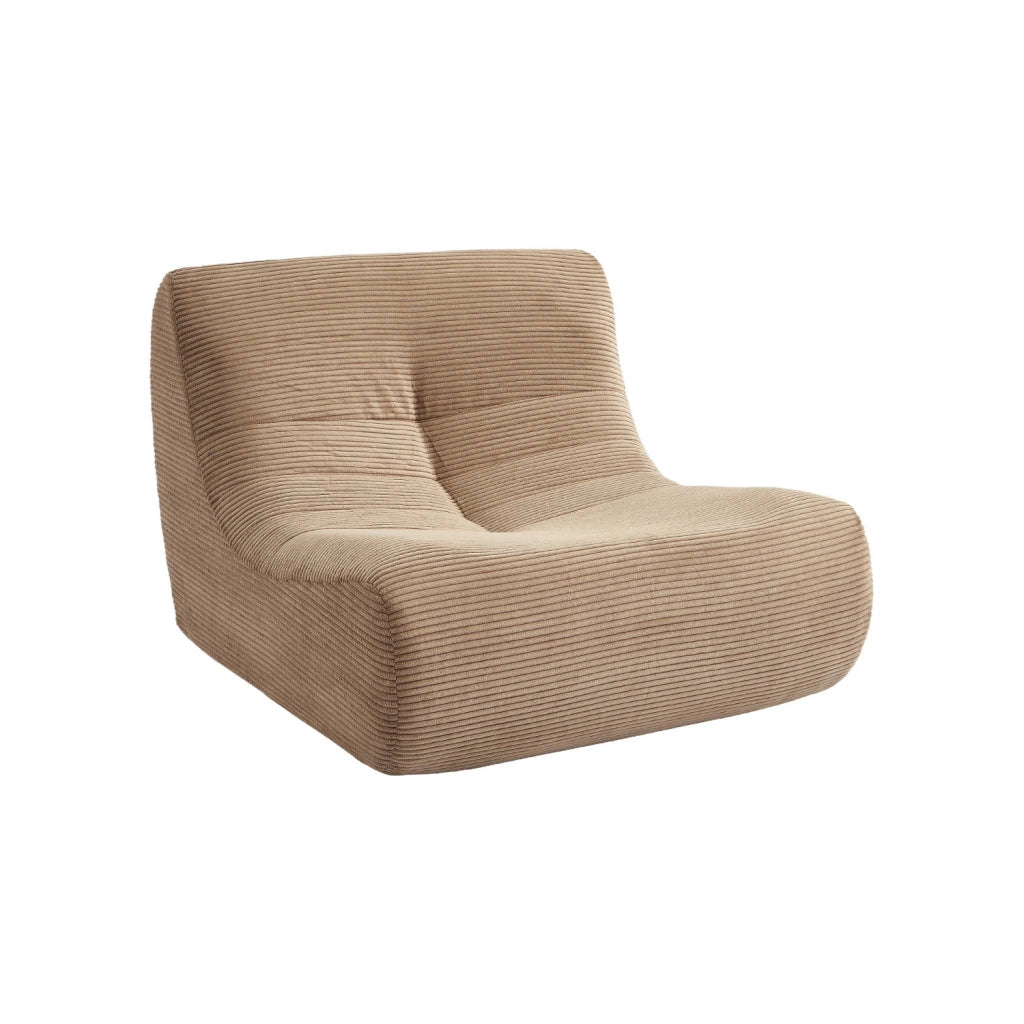 Poltrona in velluto a coste con poggiapiedi, 1 posto, beige scuro
