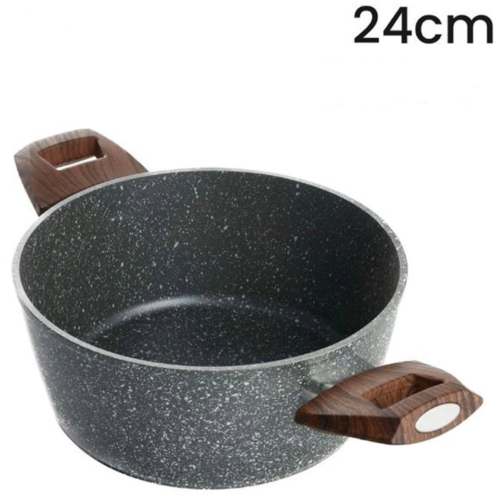 Trade Shop - Casseruola Con 2 Manici Legno Pentola Antiaderente Antigraffio Per Induzione Da ø16 A 24cm -    -diametro 24cm   -