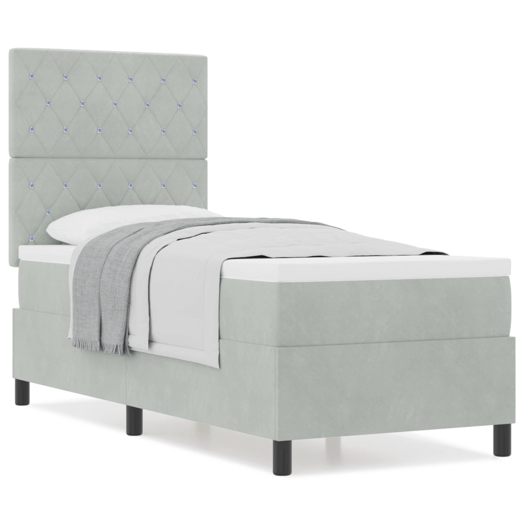 letto a molle con materasso  grigio chiaro 80x200 cm velluto