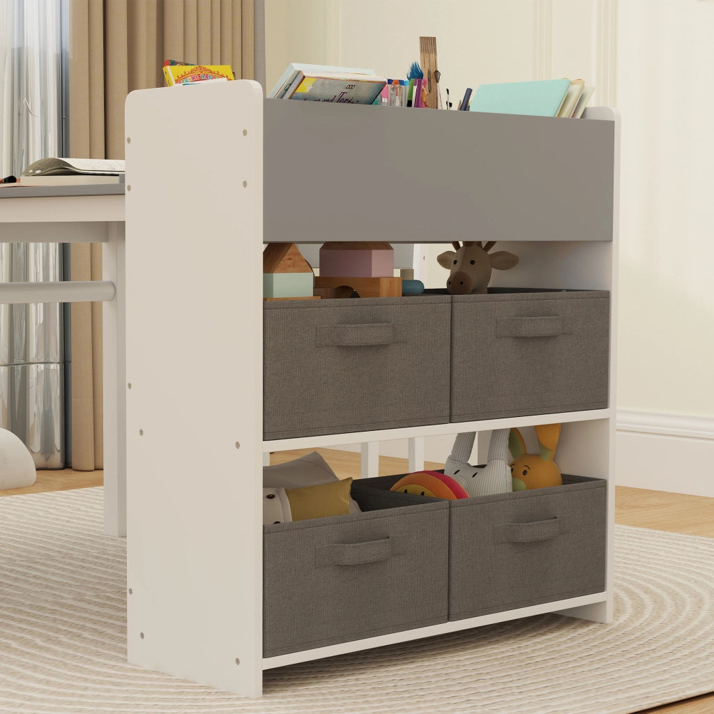 Tavolo con sedie bambini ¨C zephmum ¨C legno, grigio, con cassetti e scaffali