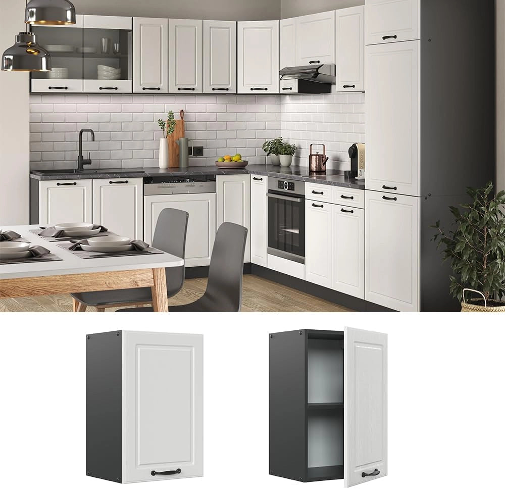 Pensile da cucina R-Line, Bianco casa di campagna, 40 cm, per la libera combinazione all'interno di sistemi cucina modulari