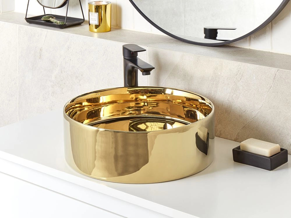 Lavabo da bagno in ceramica oro di forna rotonda 40 x 40 cm Stile glamour