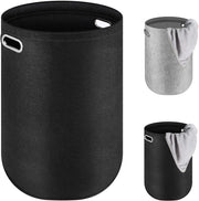 Wastino in plastica nera, raccoglitore di panni in plastica vilata, cestino di raccolta di panni pieghevole, raccoglitore di panni a forma rotonda con maniglie, grande contenitore di stoccaggio [80L/nero]