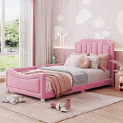 Letto imbottito per bambini 90x200 cm con testiera e pediera; flanella rosa