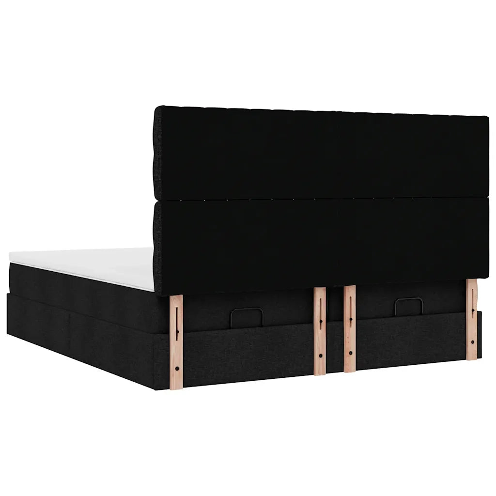 Struttura Letto Pouf con Materassi Nero 160x200 cm in Tessuto 3313708