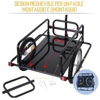 Carrello per Bicicletta Rimorchio Cargo Bici Trasporto di Oggetti Pieghevole Portata 36kg 156x72x82cm