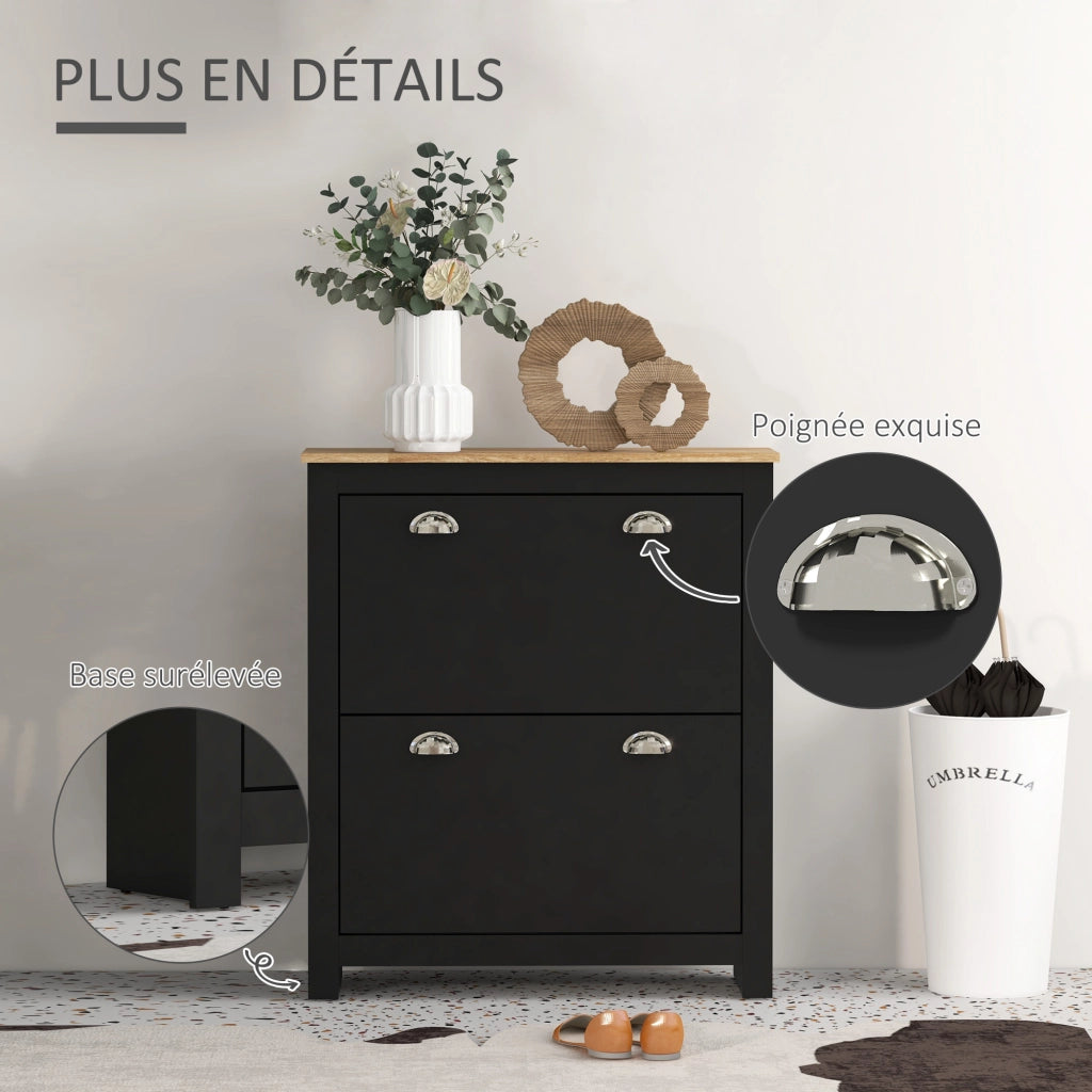 Armadio per Scarpe 2 Ante ¨C zephmum ¨C Nero Quercia 79x23x90.5 cm