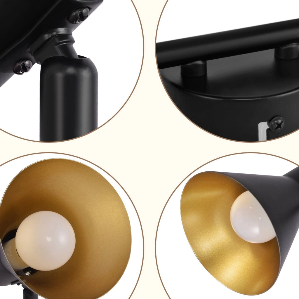 ZMH Faretto da soffitto neri 2 plafoniere 2 lampadine E14 metallo industriale retrò ruotabili 350° per uffici ingressi
