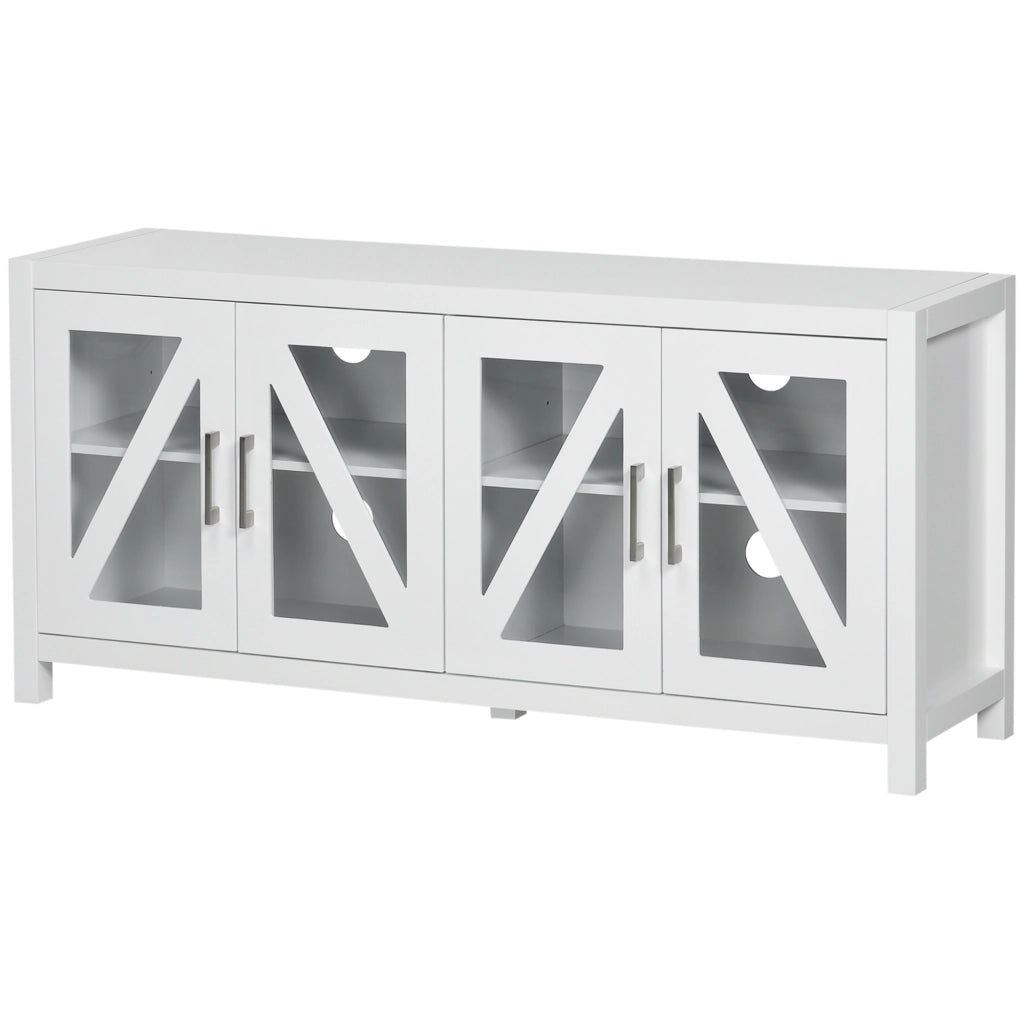 Mobile TV per televisori fino a 58 pollici con 4 ante in vetro e ripiani regolabili ¨C zephmum ¨C 130x35x60 cm bianco