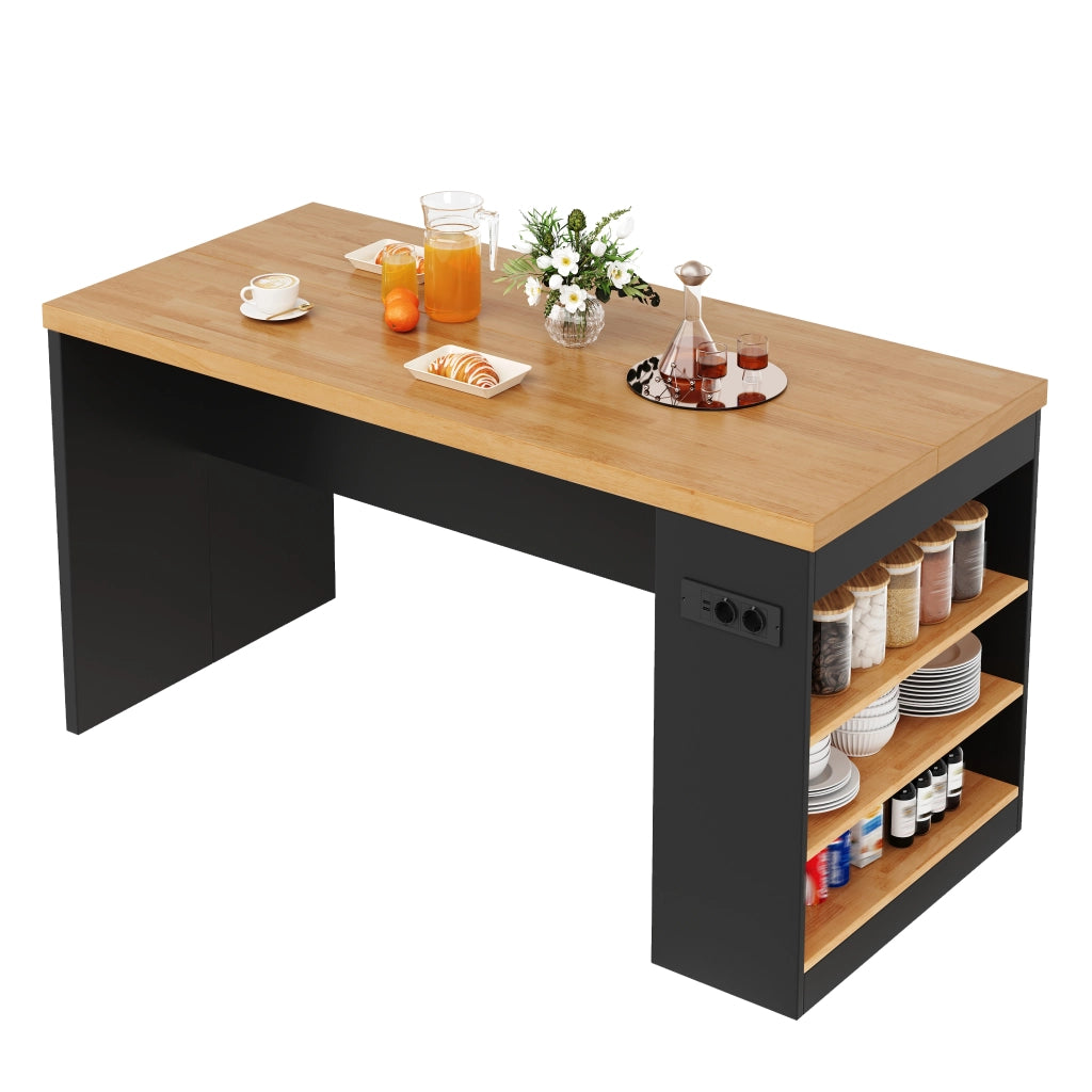 Isola da cucina con 3 vani aperti; LED; prese e porte USB per cucina e sala da pranzo; 155 × 80 × 90 cm