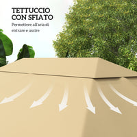 Tetto di Ricambio 4x3 m per Gazebo Anti UV con Presa d'Aria in Poliestere Cachi