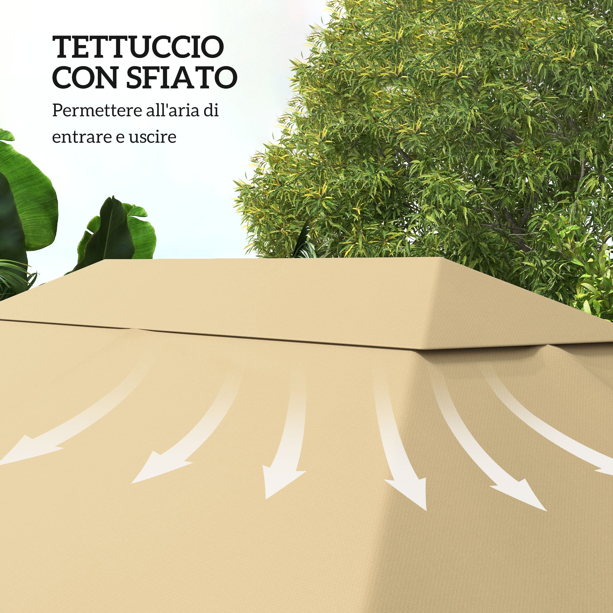Tetto di Ricambio 4x3 m per Gazebo Anti UV con Presa d'Aria in Poliestere Cachi