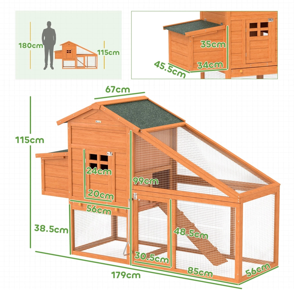 Pollaio da Giardino per 1-2 Galline con Area per Cova 179x67x115 cm Arancione