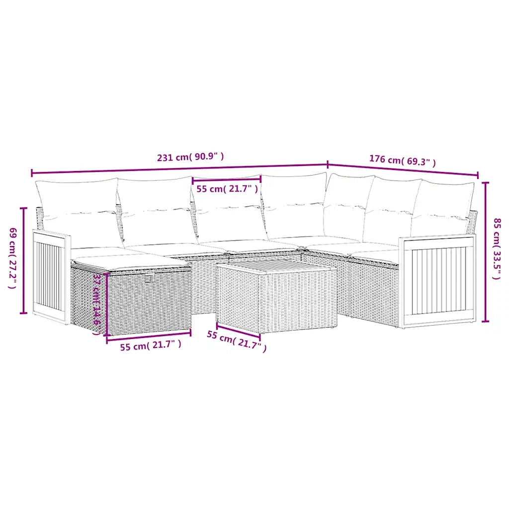 Set Divano da Giardino 8 pz con Cuscini Beige Misto Polyrattan