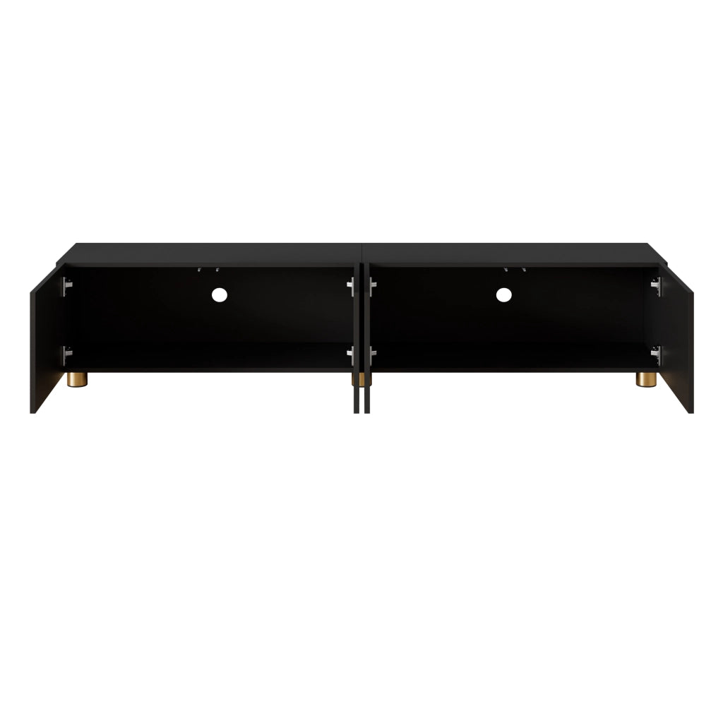 Mobile porta TV con 4 ante e rilievo ad arco, per soggiorno, in MDF e pannello truciolare, nero, 180 × 35 × 40 cm
