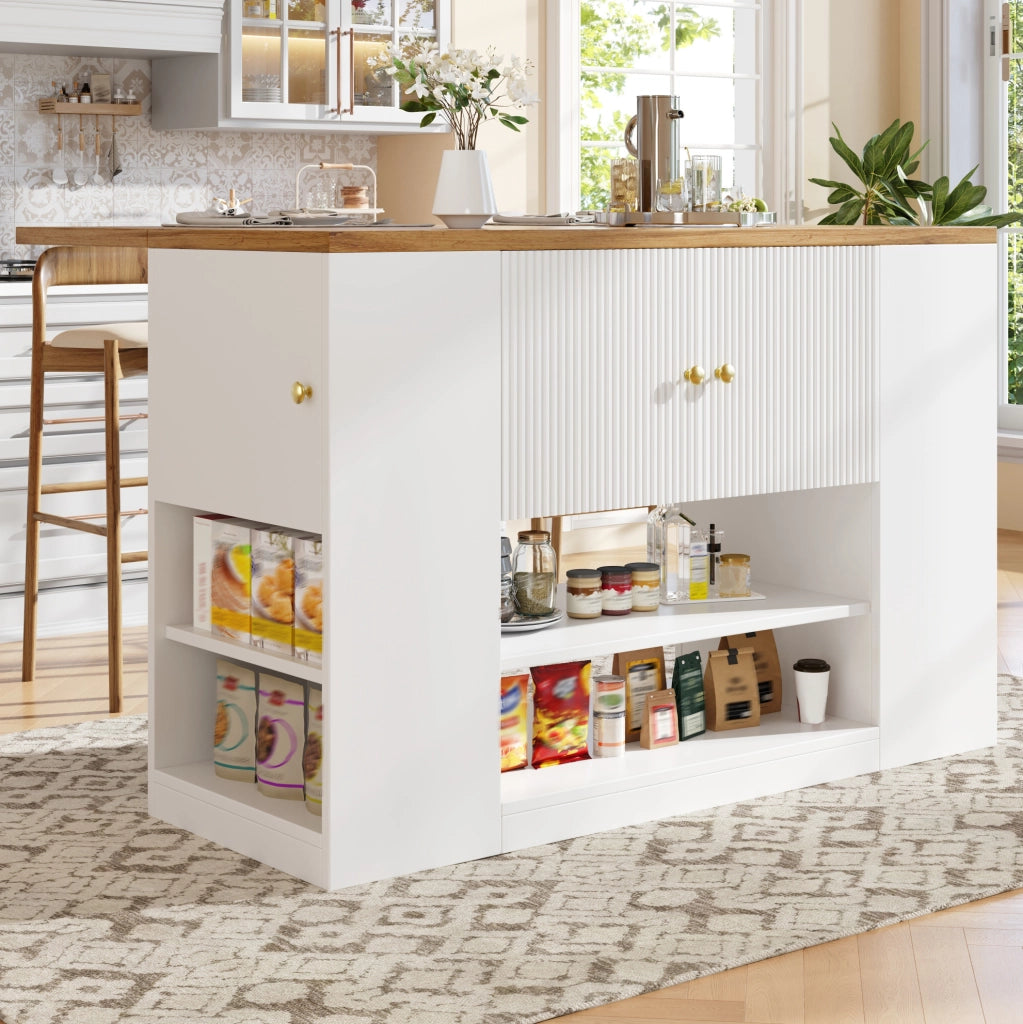 Isola cucina pieghevole 140x70 cm con contenitore bianca